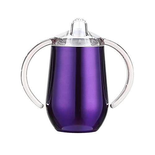 Stainless Steel Straw Sippy Cup with Handles & Silicone Lids,10 oz BPA Free Double Wall Vacuum Insulated Sippy Cup Mug Tumbler Toddler Straw Cups for boys and girls Non-Spill Sippy Cups (Purple)