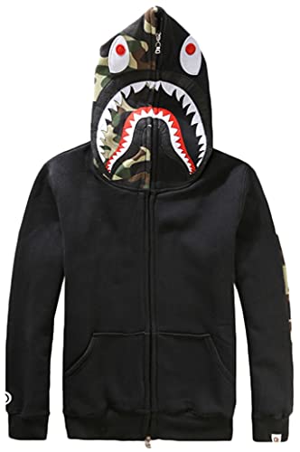 MINIDORA Men's Camo Hoodie Funny Full Zip Hip-Hop Sweatshirts Jacket Casual Coat Black-1 Large