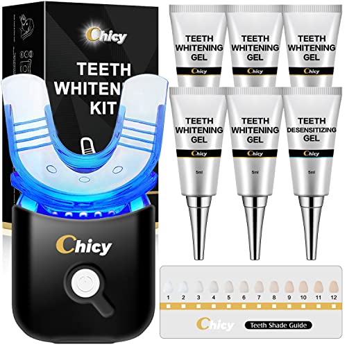 CHICY 2023 Upgraded Teeth Whitening Kit  Latest White Edition, Advanced Home Dental Whitening System with LED Light, Carbamide Peroxide Gel, Custom Trays - Safe, Effective, and Fast Results