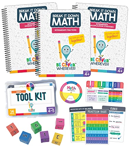 Be Clever Wherever Grade 4 Math Kit, 4th & 5th Grade Math Tool Kit, Intermediate Multiplication Strategies, Intermediate Division Strategies, and Intermediate Fractions Math Reference Books (17 Pc)