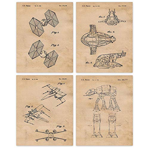 Vintage Land Air Stars Vessels Patent Prints, 4 (8x10) Unframed Photos, Wall Art Decor Gifts Under 20 for Home Office Garage Shop Man Cave Student Teacher Comic-Con Sci Fi Wars Movies Fan