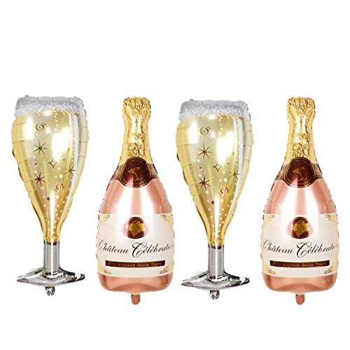 4 PCs Golden & Pink Champagne Goblet Wine Glasses and Bottles Mylar Foil Helium Balloons, 39 in Home Party/Graduation/Family Celebration/Birthday/Camping/indoor/outdoor pop Decoration (JOOZZE)