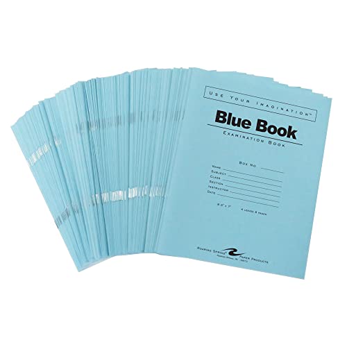 Roaring Spring Exam Blue Books, 100 Pack, 8.5" x 7", 4 Sheets/8 Pages, Wide Ruled with Margin, Proudly Made in the USA!