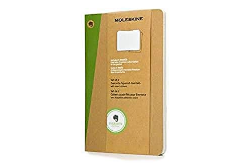 Moleskine Evernote Journal with Smart Stickers, Soft Cover, Large (5" x 8.25") Squared/Grid, Kraft Brown, 176 Pages (Set of 2)