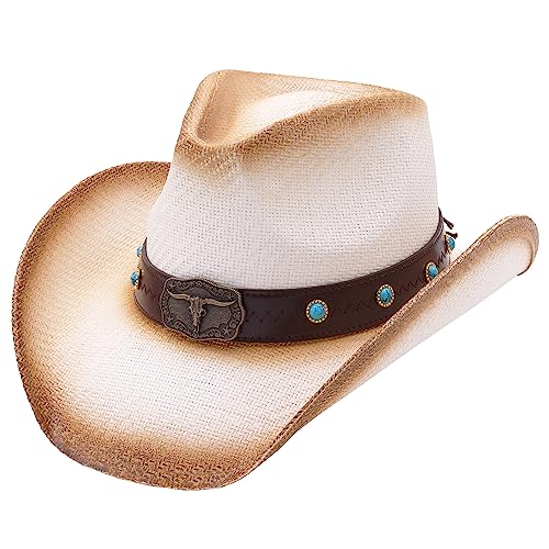 Retro Rodeo Wild Western Cowboy Hats for Men and Women - Bull - Cream - 4