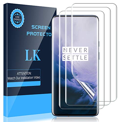 LK 3 Pack Screen Protector Compatible with Oneplus 7 Pro/Oneplus 7t Pro/Oneplus 7 Pro 5G, Ultrasonic Fingerprint Compatible, Flexible TPU Film HD Transparent, Case Friendly