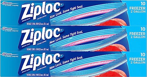 Ziploc 2 Gallon Food Storage Freezer Bags, Grip 'n Seal Technology for Easier Grip, Open, and Close, 10 Count (Pack of 3)