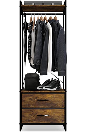 Sorbus Clothing Rack with Drawers - Clothes Stand Dresser - Wood Top, Steel Frame, & Fabric Drawers - Tall Closet Storage Organizer - Garment Rack for Hanging Shirts, Dresses, & Jackets