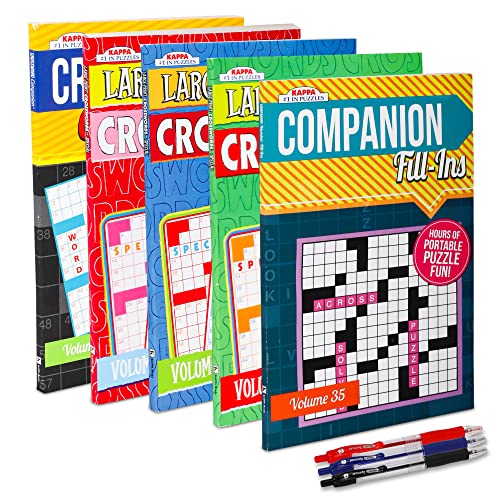 VARIETY SAVINGS 5-Pack 450+ Travel-Size Crosswords Puzzle Books for Adults, Aging Seniors Brain Stimulation Large Print Words Activity Books (Variety Pack Bulk), Paperback  Digest Size 8x5