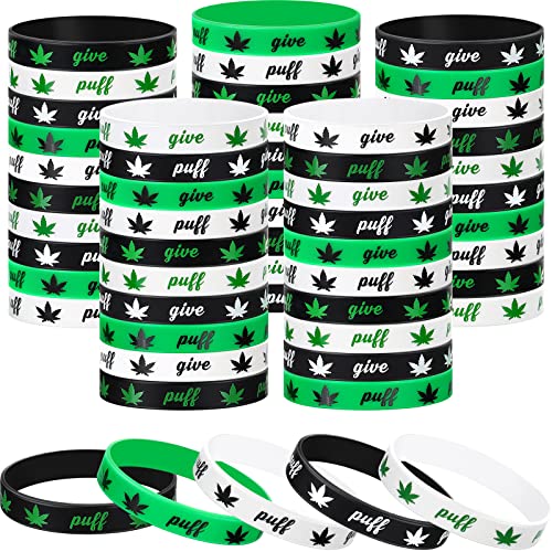 Tigeen 50 Pcs Silicone Weed Bracelet Leaf Weed Wristband Weed Birthday Decorations 420 Party Favors Jamaica Favors for Adults Boys Girls Party Accessories