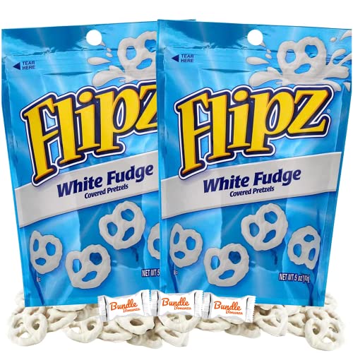 Flipz White Fudge Pretzels, 5 oz (2 Pack) W/Bundle Bonanza Candy