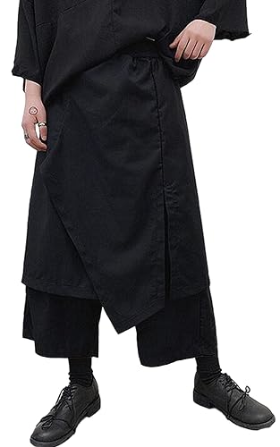 AITFINEISM Mens Casual Drawstring Loose Fit Skirts Aladdin Hippie Harem Pants (3X-Large, Black-Skirts)