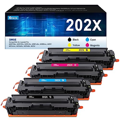 202X Toner Cartridges - High Yield 4 Pack 202A Compatible Replacement for HP Color Laserjet Pro MFP M281fdw Toner, M281cdw Toner Cartridges, HP Color Laserjet Pro M254 Series | CF500X