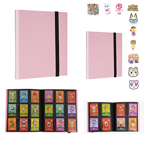 Trading Card Binder Album Holder Protector Pages Sleeves Folder 9 Pockets 4 Pockets for Amiibo Cards Series 1-5 Standard Size TCG Pink