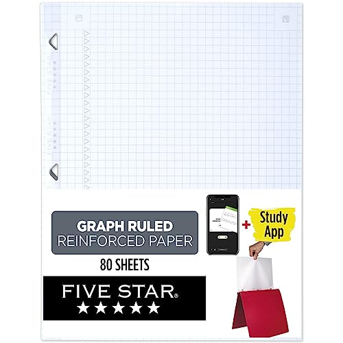 Five Star Loose Leaf Paper, Notebook Paper, Graph Paper, Reinforced Filler Paper, Fights Ink Bleed, 8.5 x 11, 80 Sheets (170122), White