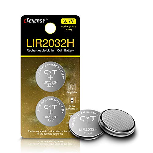 CT-ENERGY 2 Pack 3.7V Lir2032H Rechargeable Coin Batteries for Key Fob,High Capacity 70mAh Lithium 2032 Rechargeable Button Cells Replace 3V Cr2032 Battery.