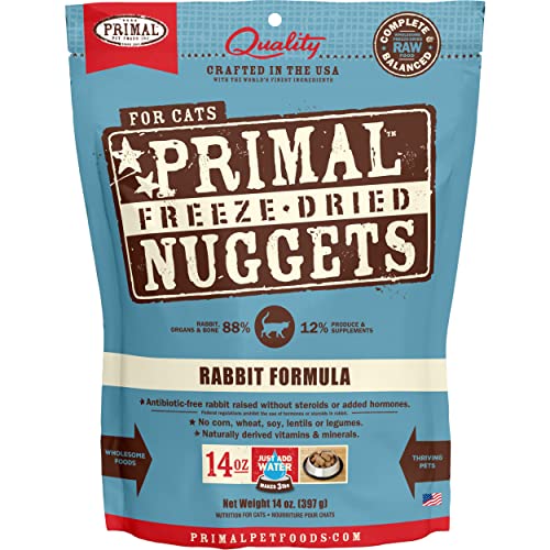 Primal Freeze Dried Cat Food Nuggets Rabbit, Complete & Balanced Scoop & Serve Healthy Grain Free Raw Cat Food, Crafted in The USA (14 oz)