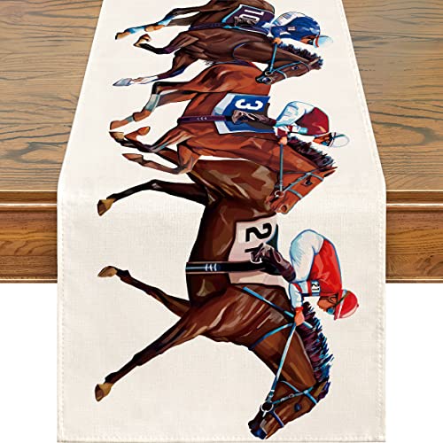 Siilues Kentucky Derby Table Runner, Kentucky Derby Decorations Horse Race Jockey Decor Farmhouse Indoor Outdoor Party Table Decorations (A, 13'' x 72'')