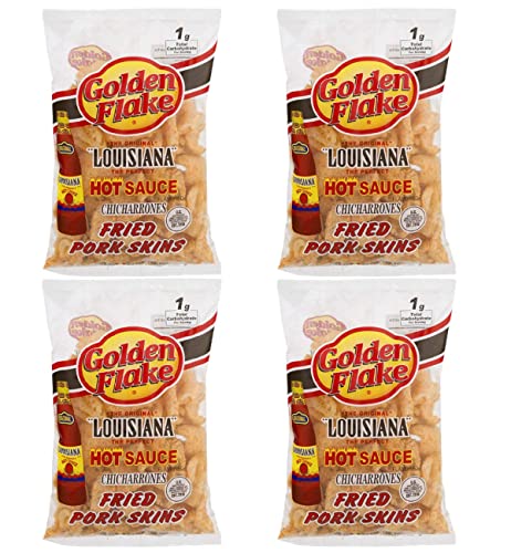 Golden Flake Louisiana Hot Sauce Pork Skins 3.25 Ounce (Pack of 4)