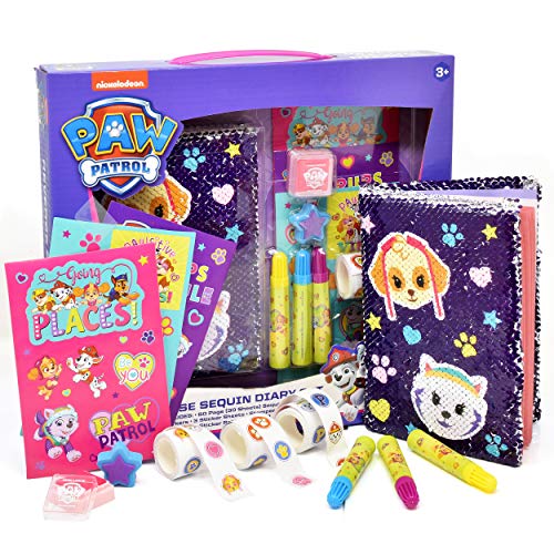 PAW Patrol Reversible Sequin Notebook Journal Set, Diary, Markers and Stickers Included, Coloring Activity Book for Drawing and Writing Kit for Girls and Kids