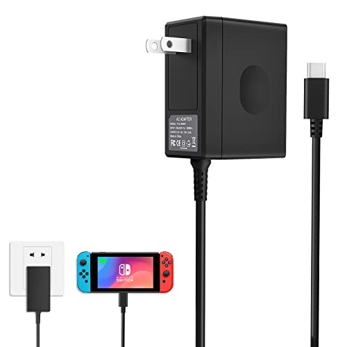 YCCSKY Charger for Nintendo Switch,AC Adapter for Nintendo Switch - Fast Travel Wall Charger with 5FT USB C Cable 15V/2.6A Power Supply for Nintendo Switch Supports TV Mode and Dock Station (Blcak)