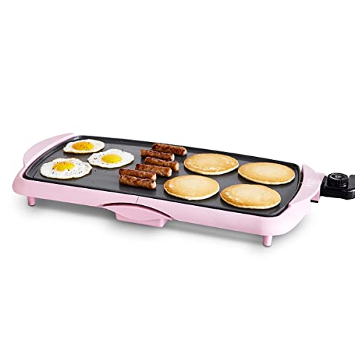 GreenLife 20" Electric Griddle, Extra Large Surface for Pancakes Eggs Fajitas, Healthy Ceramic Nonstick Coating, Stay Cool Handles, Removable Drip Tray, Temperature Control, PFAS-Free, Soft Pink