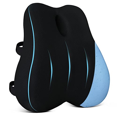Lumbar Support Pillow for Office Chair, Cooling Memory Foam Lumbar Pillow for Back Pain Relief, Ergonomic Back Support Pillow with Dual Extension Straps for Car, Couch, Recliner, Gaming Chair, Black