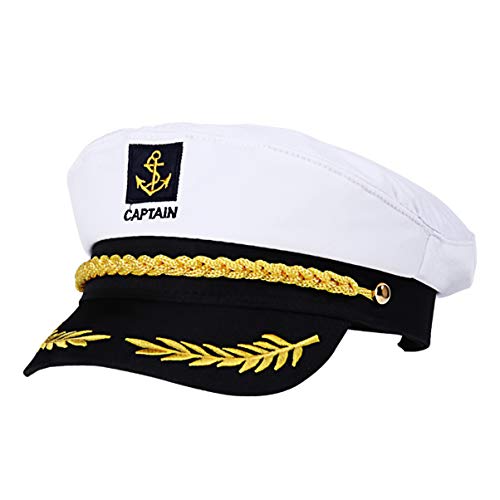 BESTOYARD Captain Yacht Hat Cap Adult Sailor Navy Marine Admiral Hat for Halloween Costume Accessory, 8.6 x 6 x 2''