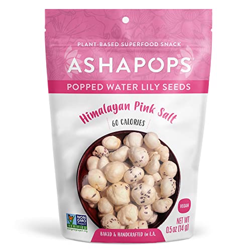 AshaPops Popped Water Lily Seeds-Gluten Free | Vegan | Paleo | Nut Free | Corn- Free | 0.5 oz | (Pack of 12) - Lunchbox Size (Himalayan Pink Salt)