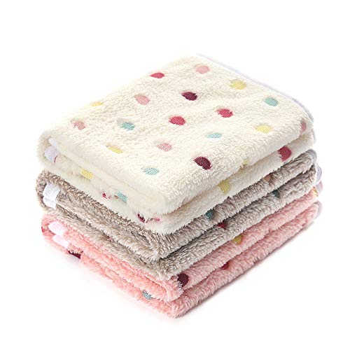 1 Pack 3 Blankets Super Soft Cute Dot Pattern Pet Blanket Flannel Throw for Dog Puppy Cat Beige/Brown/Pink Small