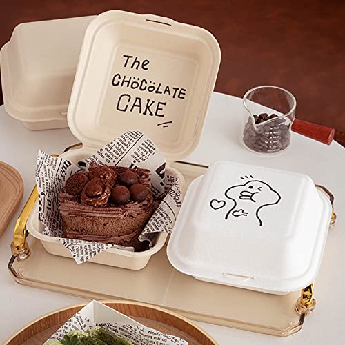 Hand-painted Bento Cake Box 6x6 To Go Containers Compostable Clamshell Take Out Food Containers 50pk Disposable Lunchbox Cake Boxes (Pulp color)