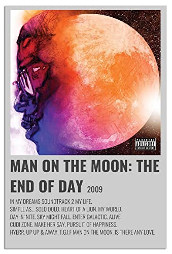 LHTX Kid Cudi Poster, Man On The Moon, Vinyl Canvas Wall Art For Living Room Decor Aesthetic Posters & Prints Trendy Trippy Bedroom Unframed 12x18 inches