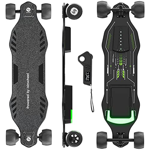 isinwheel V8 Electric Skateboard with Remote, 1200W Brushless Motor, 30 Mph Top Speed & 12 Miles Range, IP54 Waterproof, Electric Longboard for Adults Teens with Green Ambient Light