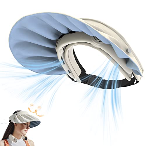 TechFronton Portable Neck Fan with Sun Visor Hat, Detachable Hanging Neck Fan, 3 Speeds Cooling, Type-C Recharging, UPF50+ Sun Protection Visor Hat (White)