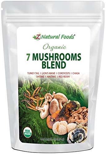 Z Natural Foods Organic 7 Mushroom Supplement with Lions Mane, Cordyceps, Chaga, Red Reishi, Shiitake, Maitake and Turkey Tail Mushrooms, Non-GMO Mushroom Supplement, 1 lb