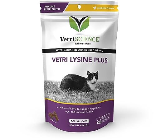 VetriScience Vetri Lysine Plus, Immune and Respiratory Support Vitamins for Cats, 120 Treat Like Chews