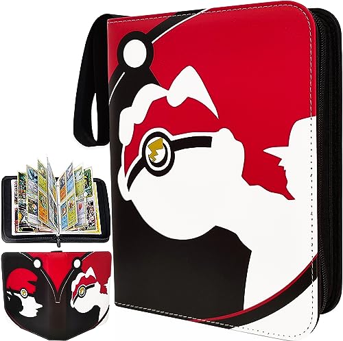 55 Pages Trading Card Binder 4 Pocket for 440 TCG, MTG, Baseball, Football Playing Trading Cards Collection Organizer, Mini 3 Ring Holder Case, Sleeves Folder, Small Sports Collector Book Album Gift