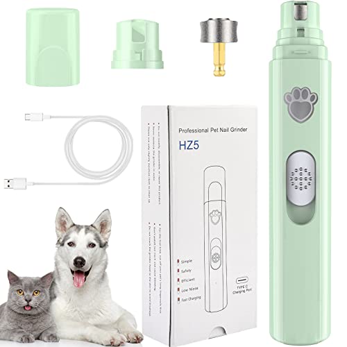 VIWIK Dog Nail Grinder, 2-Speed Rechargeable Dog Nail Trimmers for Large Medium & Small Dogs, Upgrade Professional Electric Pet Paws Grooming, Quiet Soft Puppy Grooming Tool, Cat Nail Grinder Green