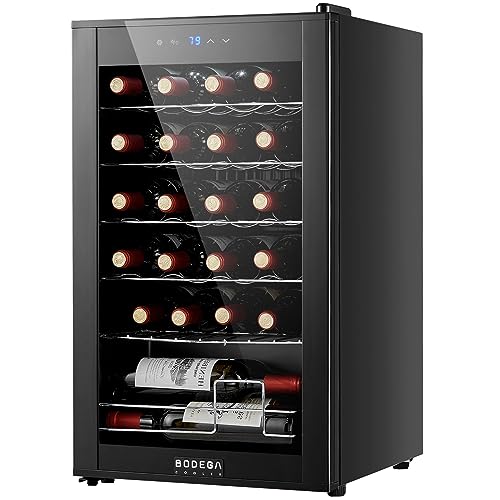 BODEGACOOLER 24 Bottle Compressor Wine Cooler, Freestanding Wine Cellar for Red, White or ChampagneMini Fridge with 41-64.4F Digital Temperature Control Glass Door