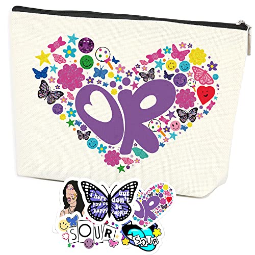Azteoiz Rodrigo Sour OR Makeup Bag Gift Sour Album Cosmetic Bag 5pcs Stickers Musical Lyrics Fans Gift Makeup Zipper Pouch Bag For Women Girls Music Singer Song Gift