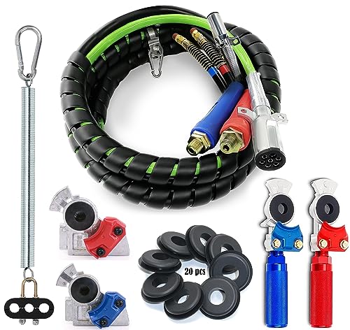 TORQUE Air Lines for Semi Truck Parts Accessories Air Hose Air Line Kit 3 in 1 ABS Air Power Line Hose Wrap 7 Way Electrical Cable with Glad Hands Hex Grip Seals for Trailer Tractor 12ft (TR813212)