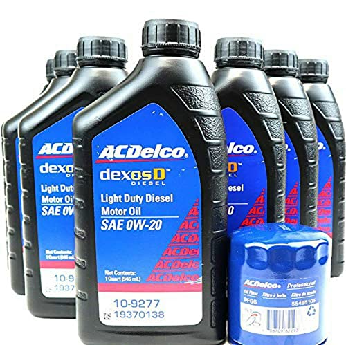 AC Delco DexosD 0w-20 Light Duty Diesel Engine Oil 19370138, 10-9277 and AC Delco PF66, 55495105, 19391402 Oil Filter Oil Change Kit For 3.0l Duramax Diesel LM2