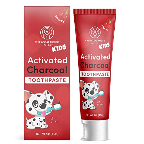 Charcoal House Activated Charcoal Teeth Whitening Toothpaste for Kids | Non-Toxic, Teeth Whitening, Natural Cherry Flavor, Fluoride Free, Natural, Vegan