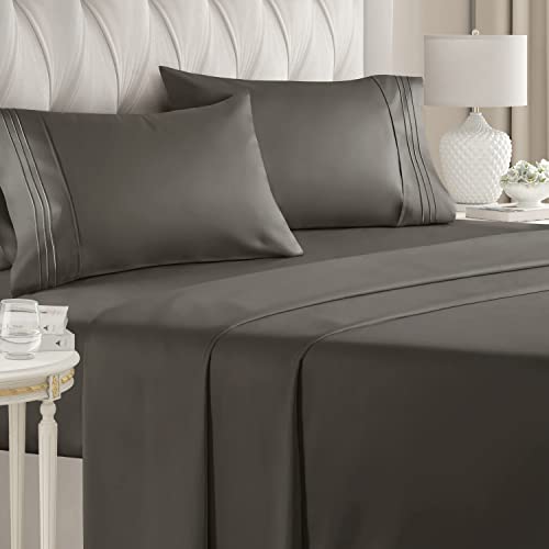 Queen Size Sheet Set - Breathable & Cooling Sheets - Hotel Luxury Bed Sheets - Extra Soft - Deep Pockets - Easy Fit - 4 Piece Set - Wrinkle Free - Comfy  Dark Grey Bed Sheets - Queens Sheets  4 PC