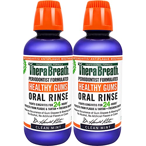 TheraBreath Healthy Gums Periodontist Formulated 24-Hour Oral Rinse with CPC, Clean Mint, 16 Fl Oz (Pack of 2)