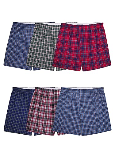 Fruit of the Loom Men's Tag-Free Boxer Shorts (Knit & Woven), Woven-6 Pack-Assorted Colors, Large