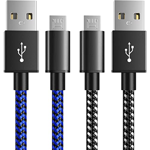 PS4 Controller Charger Charging Cable 10ft 2 Pack Nylon Braided Extra Long Micro USB 2.0 High Speed Data Sync Cord Compatible for Playstaion 4, PS4 Slim/Pro, Xbox One S/X Controller, Android Phones