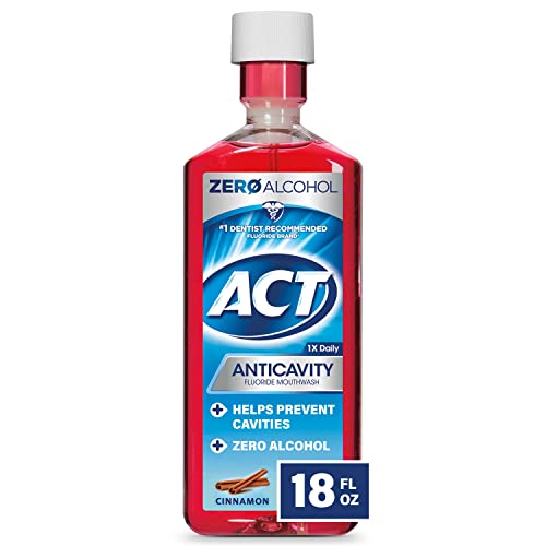 ACT Anticavity Zero Alcohol Fluoride Mouthwash 18 fl. oz., With Accurate Dosing Cup, Cinnamon