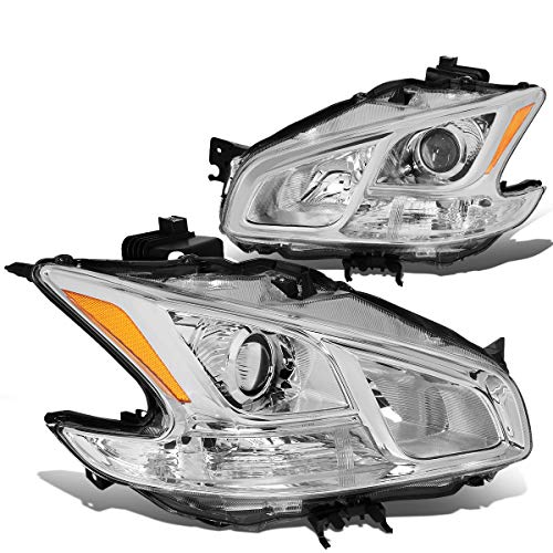 [Halogen Models] Factory Style Projector Headlights Assembly Compatible with Nissan Maxima 09-14, Driver and Passenger Side, Chrome Housing