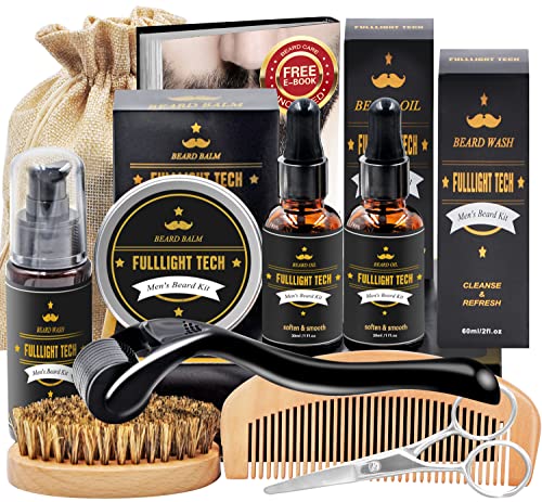 Beard Kit for Men Grooming & Care W/Beard Wash/Shampoo,3 Packs Beard Growth Oil,Beard Balm Leave-in Conditioner,Beard Comb,Beard Brush,Beard Scissor 100% Pure & Organic Beard Growth Kit